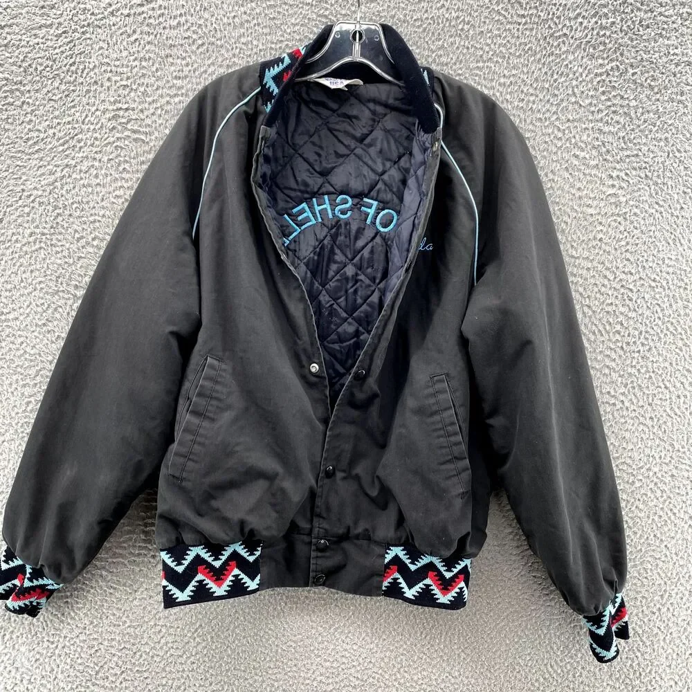 Vintage West Ark Bomber Jacket Medium Black Aztec‎ Southwestern Varsity USA Made